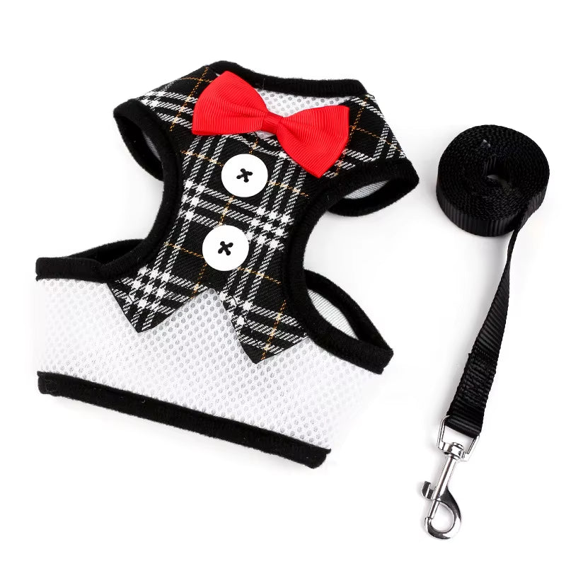 Elegant Bowtie Dog Harness Vest with Leash Adjustable Cat Harness Leash Set Cute Bow Knot Tuxedo Suit for Cats Kitten Puppy