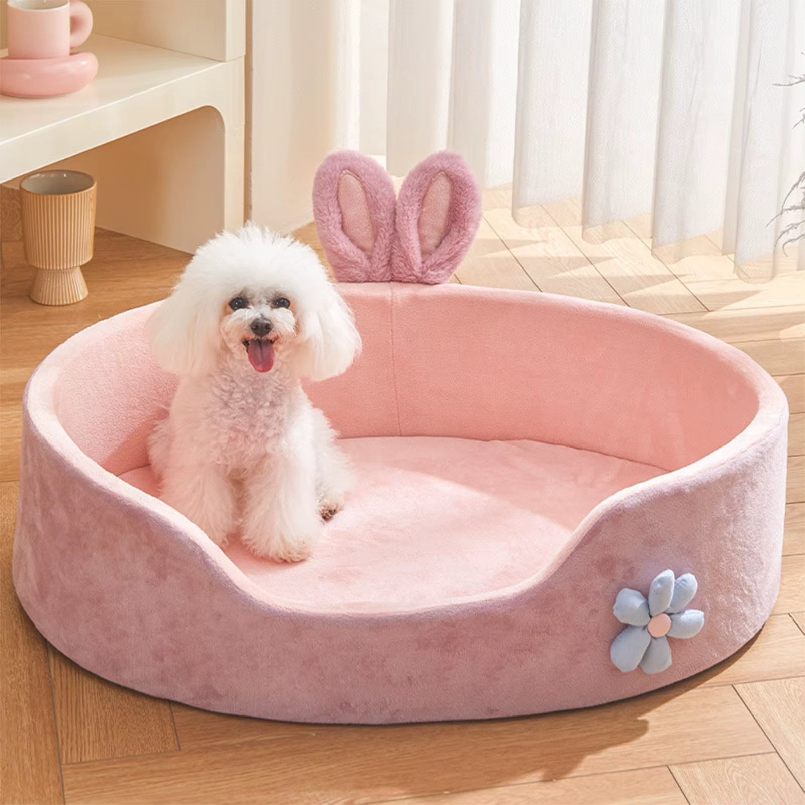 Pink Pet Bed Detachable Washable Dog Sleeping Bed Soft Comfortable Warm Cat Bed for Four Seasons
