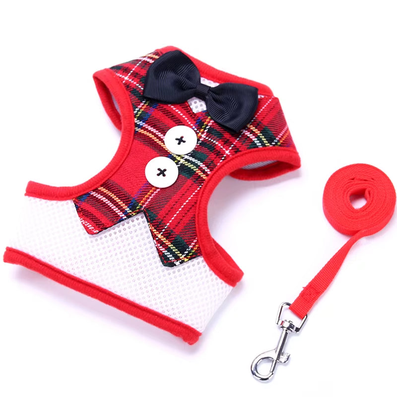 Elegant Bowtie Dog Harness Vest with Leash Adjustable Cat Harness Leash Set Cute Bow Knot Tuxedo Suit for Cats Kitten Puppy