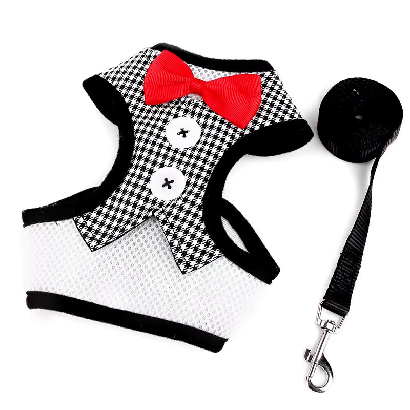 Elegant Bowtie Dog Harness Vest with Leash Adjustable Cat Harness Leash Set Cute Bow Knot Tuxedo Suit for Cats Kitten Puppy