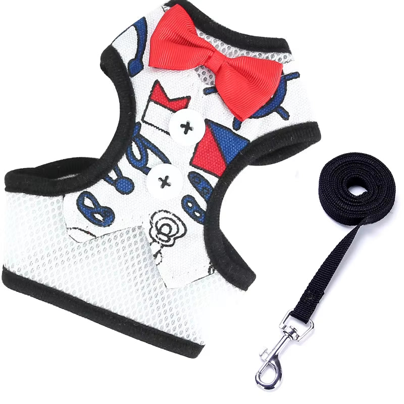 Elegant Bowtie Dog Harness Vest with Leash Adjustable Cat Harness Leash Set Cute Bow Knot Tuxedo Suit for Cats Kitten Puppy
