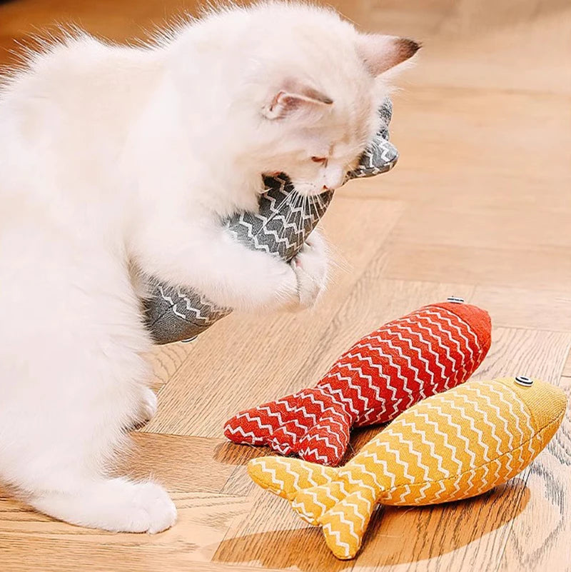 MADDEN Cat Fish Toy Cat Scratcher Catnip Toy Interactive Simulation Fish Cat Mint Fidget Toys Stuffed Playing Toy for Cat Kitten