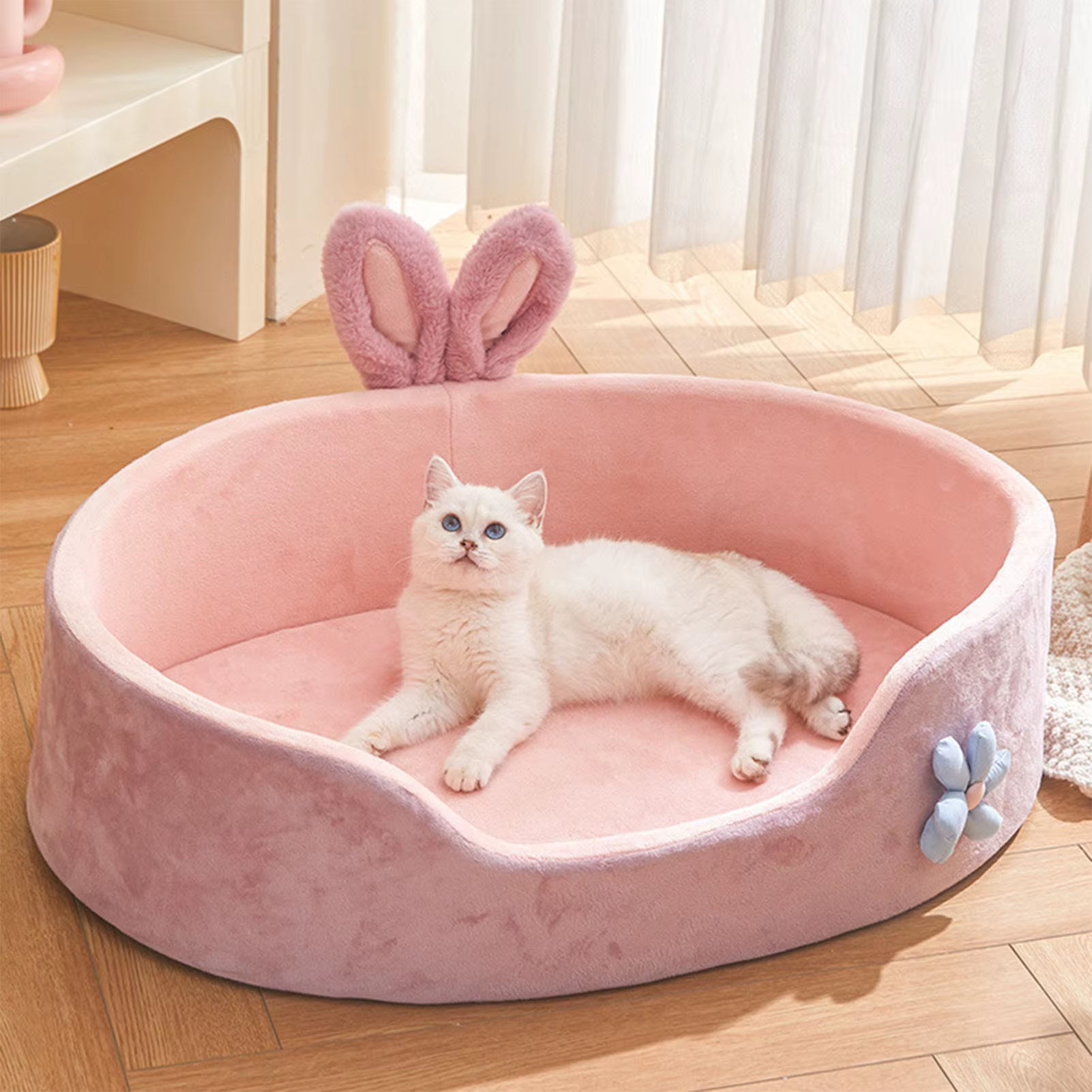 Pink Pet Bed Detachable Washable Dog Sleeping Bed Soft Comfortable Warm Cat Bed for Four Seasons
